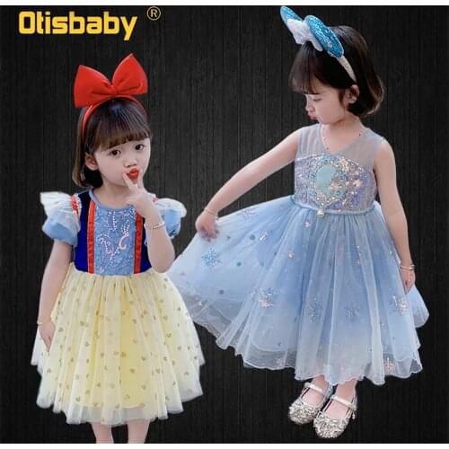 Boutique Summer Infant Girls Snow White Dress Halloween Elsa Costume Birthday Party Cute Baby Princess Dress Up Blue Tutu Dress