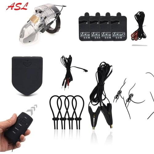 Electro Shock CB6000 Chastity Device Cock Cage Sex Toys For Man Electric Penis Rings Nipple Clamps Pads Massage Medical Toys