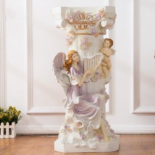 Feng shui Resin Large Floor Angel Roman Column Sculptures Home Livingroom Furnishing Crafts Mall Store Accessories Decoration