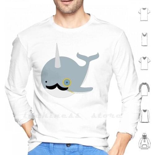 Sir Narwhal Hoodie Long Sleeve Sir Narwhal Monocle Moustache Cute Animal Sea Gentleman Funny Clever Ocean Water