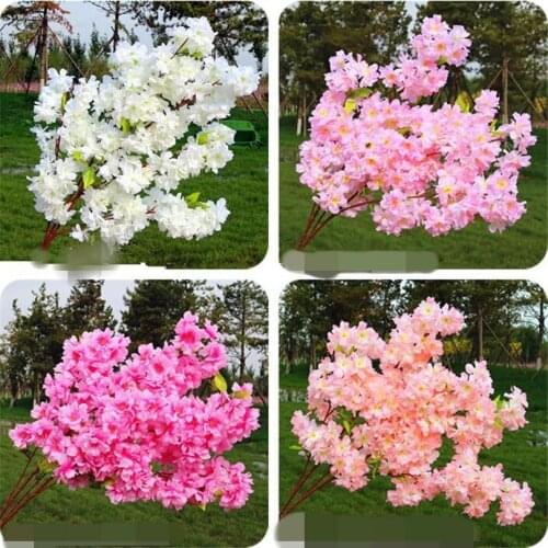 Artificial Cherry Blossom Branch Begonia Sakura Tree Stem Wedding Arch Decoration Flower Background Wall Hanging Fake Flower