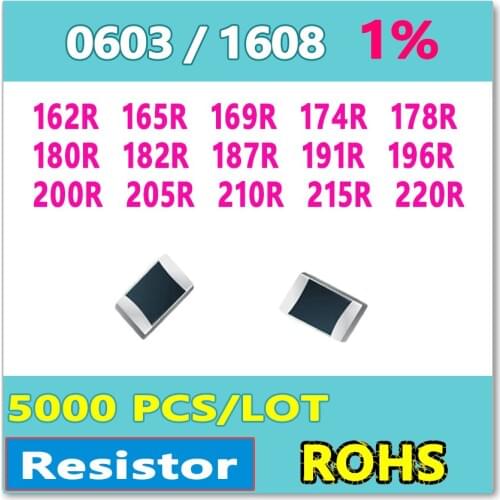 JASNPROSMA OHM 0603 F 1% 5000pcs 162R 165R 169R 174R 178R 180R 182R 187R 191R 196R 200R 205R 210R 215R 220R smd 1608 Resistor