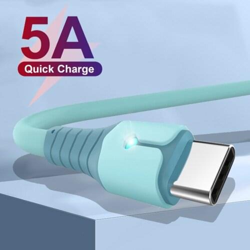 5A USB Type C Fast Charging Cable Liquid Silicone LED Smart Phone Charger Data Cord For Xiaomi Mi 11 10 Samsung S21 Huawei P40