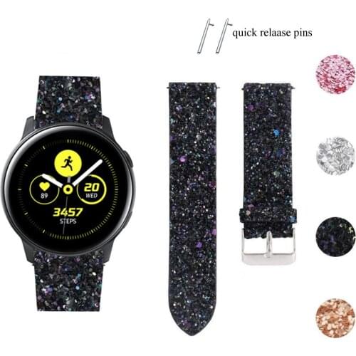 20mm Bling Leather Watch Strap for Samsung galaxy watch Active 2 Band 40mm 44mm Gear Sport Replacement Xmas Glitter Watchband