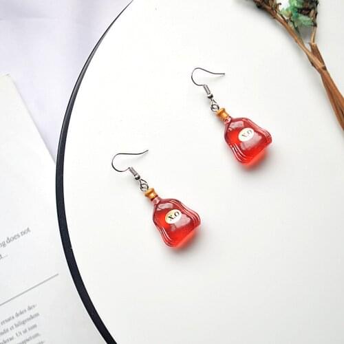 Creative Wine Bottle Earrings Resin Lovely Fruit Juice Drinks Drop Earrings for Women Vacation Funny Party Jewelry Gift