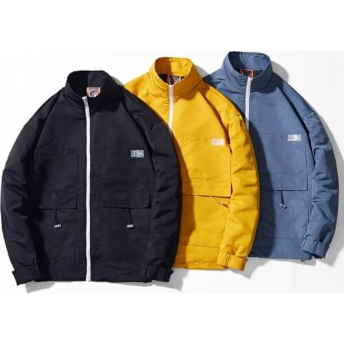 Mens Jacket Harajuku Style Autumn and Winter Stand Collar Solid Color Street Trend Casual Simple High-quality Cotton Jacket Men