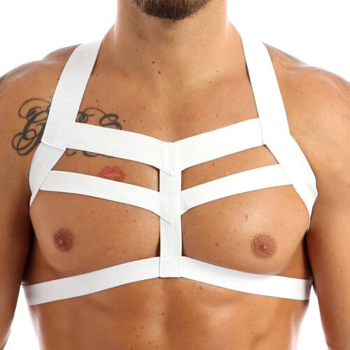 Male Men Lingerie Nylon Body Chest Harness Bondage Costume Sexy Tank Tops Wetlook Mens Elastic Wide Straps Nightclub Costumes