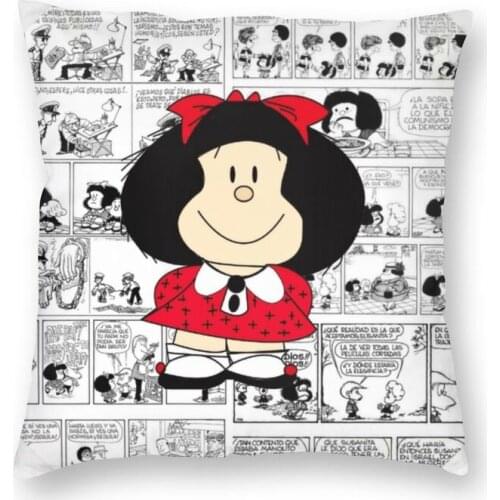 Soft Mafalda Cartoon Quino Comics Throw Pillow Cover Decoration Custom Square Cushion Cover 40x40 Pillowcover for Sofa