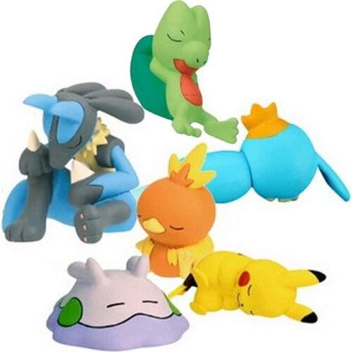 A Set of 6 Sleeping Pokemon Figures Pikachu Fidget Toys Kit Anime Kawaii Accessories Collection Model Kids Dolls Gifts for Girls