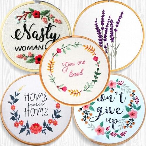 Embroidery Kits for Beginners Flowers Letters Pattern Sewing Craft Kit Gifts 3d DIY Needlework Cross Stitch Sets Wall Painting
