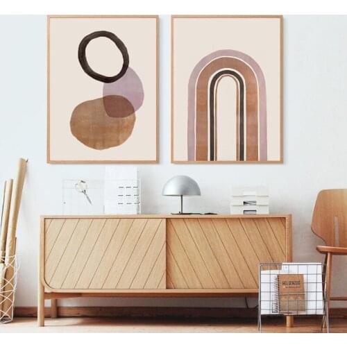 Brown Purple Abstract Print Mid Century Wall Art Minimalist Canvas Poster Nordic Painting Wall Pictures for Living Room Decor