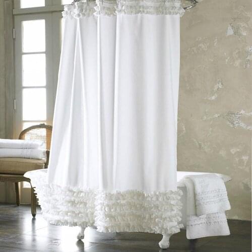 Solid White Lace Ruffles Shower Curtain Fashion Europe Polyester Waterproof Bath Curtains With Nickel Hooks For Bathroom Decor