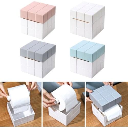 Magic Cube Tissue Box Desktop Paper Holder Dispenser Storage Napkin Organizer