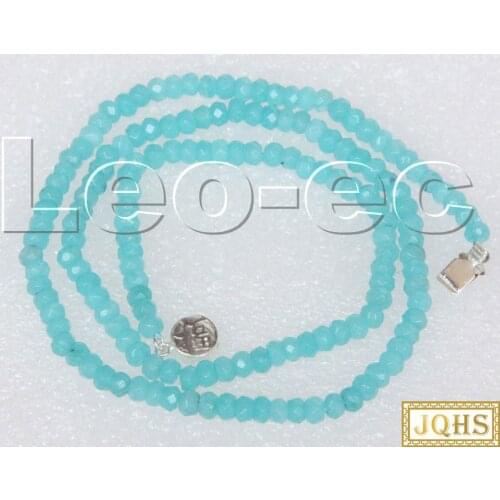 18" 2X4mm Faceted Rondelle sky-blue Gems Beads necklace 925s clasp v1734