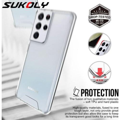 Shockproof Hard Plastic Back Cover For Samsung S21 Ultra S20 FE Hybrid Soft TPU Clear Phone Case For A22 A32 A52 A72 5G Note 20