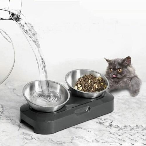 Stainless Steel Adjustable Tilted Cat Food Bowl Detachable for Easy Cleaning Non-slip Food Water Kitten Pet Feeder