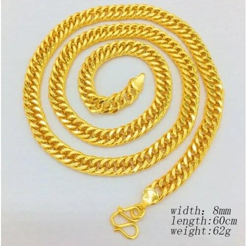 Fashion Luxury Sand Gold 14K Necklace for Men Wedding Engagement Jewelry Assertive Boss Chain Necklace Anniversary Gifts Male