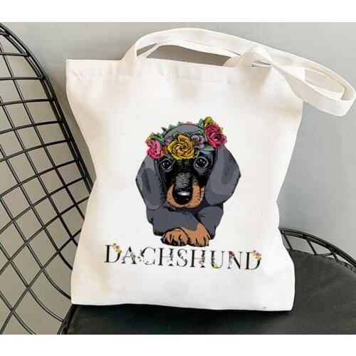 Shopper Cute Dachshund with Heart in love Printed Kawaii Bag Harajuku women Shopping Bag Canvas girl handbag Shoulder Lady Bag