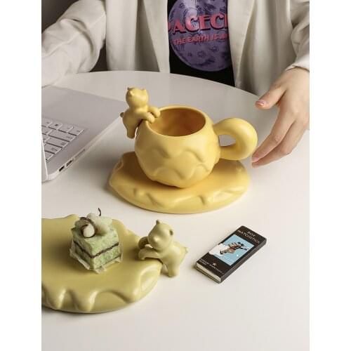 Nordic Ins Style Super Cute Ceramic Mugs Lovers Mugs Office Afternoon Tea Cup Plate Coffee Mug