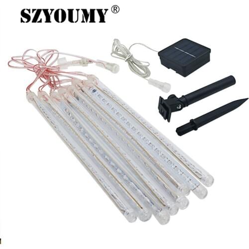 SZYOUMY LED Meteor Shower Rain Garden Tree HoliDay Light 1.2V 600MAH Waterproof Solar Powered 30cm 8 Tubes lights 5SETS/LOT