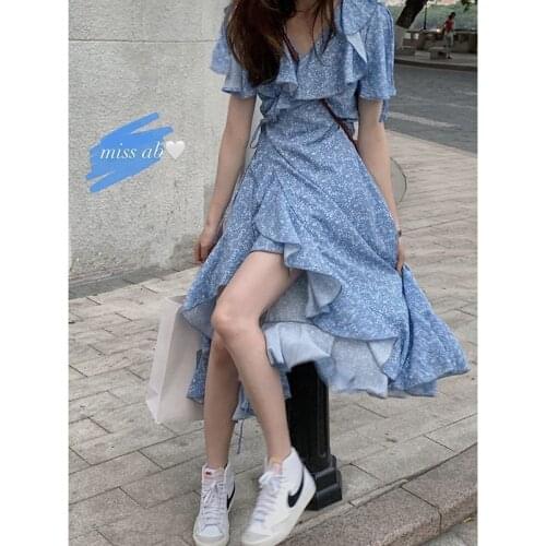 Vestido de mujer 2021 verano francés retro falda floral suave vestido de falda larga de una pieza