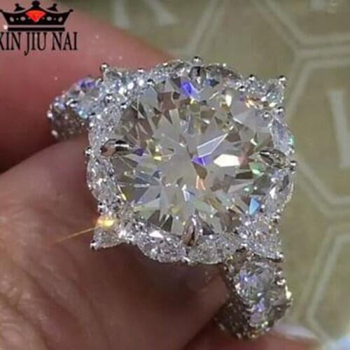 Top Quality Round Rhinestone Rings Women Silver Color Shining Zircon Rings Classic Wedding Engagement Crystal Jewelry