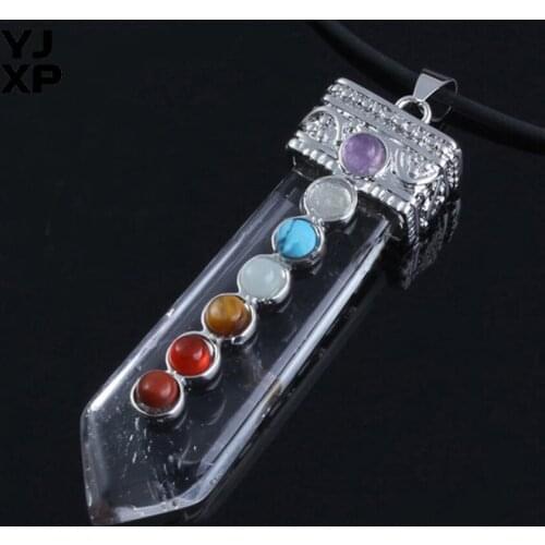 YJXP Classic Silver Plated Sword Shape Rock Crystal with Round Beads Chakra Pendant Vintage Jewelry