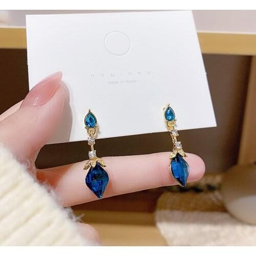 925 Sterling Silver Needle Flower Water Drop Exquisite Fashion Temperament Blue Earring women Jewelry Christmas Gift Wholesale