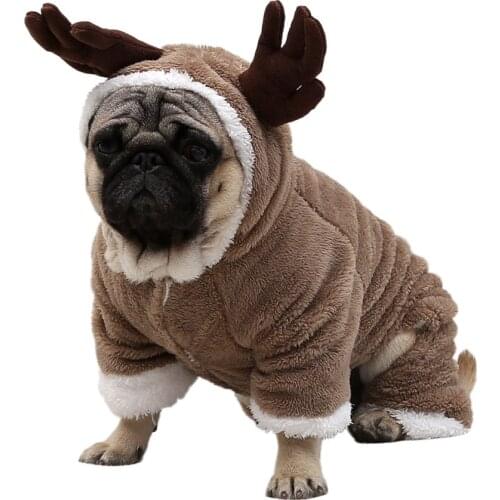 Winter Warm Dog Clothes Christmas Elk Costume For Small Medium Dogs Cat Suit Pet Jumpsuit Coat Chihuahua French Bulldog Outfit