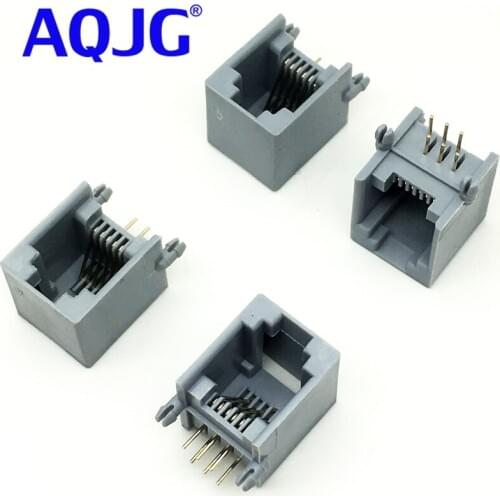 100PCS/Lot RJ12 RJ11 Socket Telephone 90 Degrees 6Pin Crystal Female 6p6c Socket