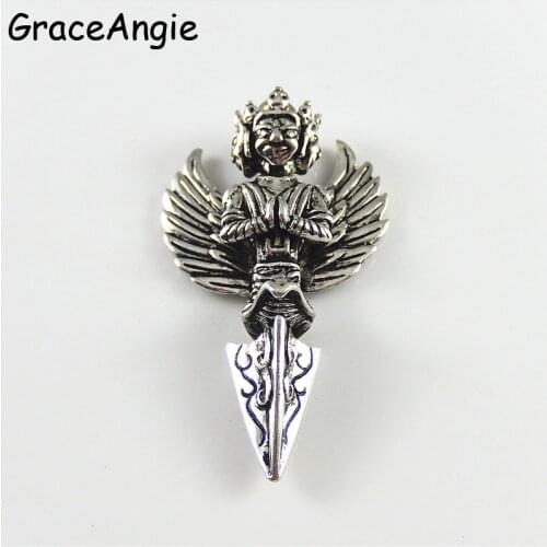 2PCS Vintage Buddha With Wings silver Color alloy single hanging Thai gods jewelry pendant Male Jewelry Alloy Sword Handmade