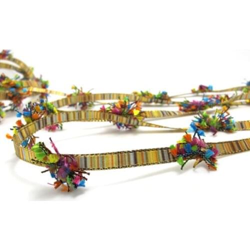 2 Yards Woven Rococo Ribbon Trim with Mohair Thread Clusters|Decorative Floral Ribbon|Scrapbook Materials|Clothing|Decor