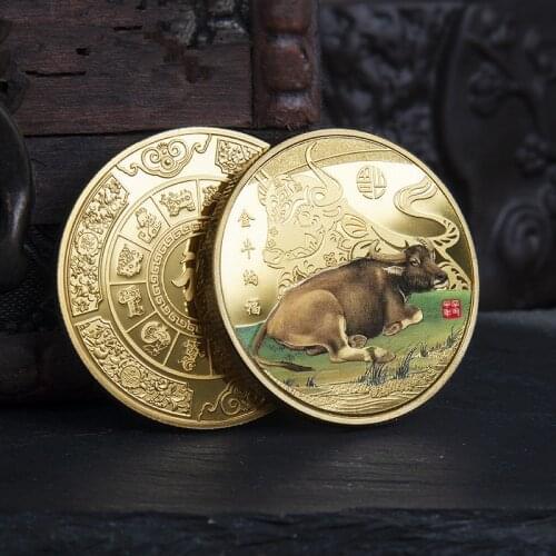 2021 New Year Gold Coin Twelve Zodiac Ox Commemorative Coins Collection Gift Decorative Coins Collection
