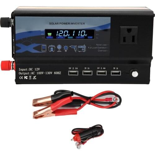 4000W 12V-110V Car Inverter with LED Color Ambient Light 4 USB Charger Modified Sine Wave Converter