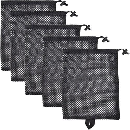 5Pcs Durable Nylon Mesh Receive Bag, Drawstring Bag Outdoor Travel Stuff Sack Storage Bag