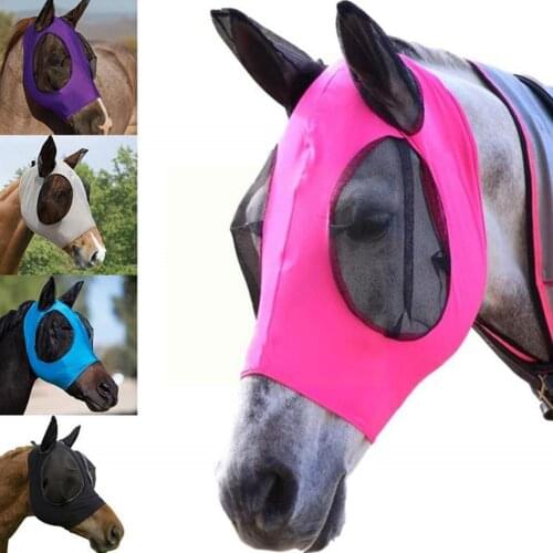 Anti-Fly Mesh Equine Masker Paard Masker Stretch Bug Eye Neus Masker Bedekt Oren fly Paard Lange Met Met Paard Oren Fly Mas I3B4