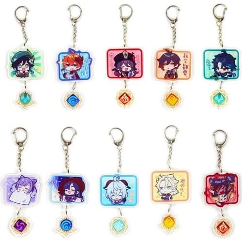 Anime Genshin Impact Keychain Zhongli Diluc Klee Hutao Cosplay Accessories Pendant Keyring