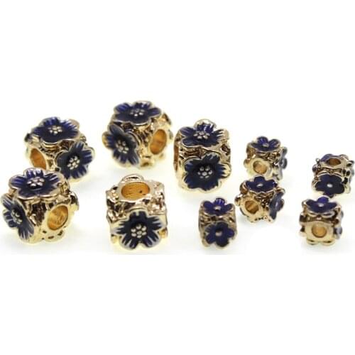 5pcs/lot Drop Oil Flower Charm Beads Metal Square Loose Spacer Beads For Jewelry Finding DIY Necklace Bracelet Accessories