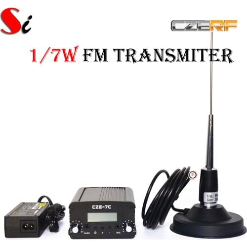 CZE-7C 7W stereo PLL FM transmitter broadcast radio station + Car antenna + Power supply Kit