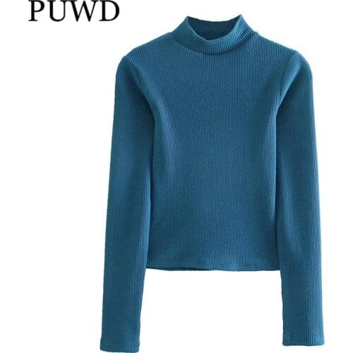 PUWD Elegant Women Hollow Out Backless Shirts 2021 Fashion Ladies O Neck Solid Streetwear Pullovers Slim Girls Chic Tops