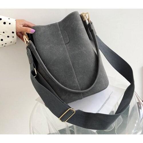 Brand Design Women Bucket PU Leather Shoulder Bag Large Capacity Lady Crossbody Bags Wide Strap Female Solid Color Totes Handbag