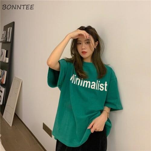T-shirts Women Casual Loose Fashion Basic Letter All Match College Wind Street Hot Sale Female Short Sleeve Top Chic Student