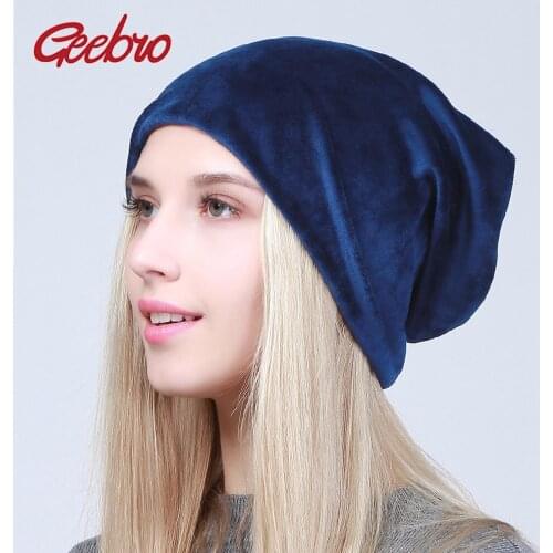 Geebro Spring Womens Plain Velour Beanies Hat Casual Warm Polyester Slouchy Beanie Hats For Women bonnet Skullies Gorra Cap