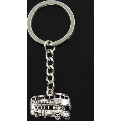 Fashion 30mm Key Ring Metal Key Chain Keychain Jewelry Antique Silver Color Plated London Bus Car 20x25mm Pendant