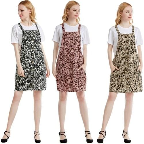 Fashion Women Sleeveless Suspender Dress Leopard Print Strap Dresses Summer Ladies Pockets Dresses Holiday Sundress Party