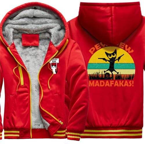 Pew Madafakas Cat Mens Thicken Jackets 2020 New Arrival Wool Liner Clothing And Hooded Harajuku Tops Long Sleeve Zipper Hombre