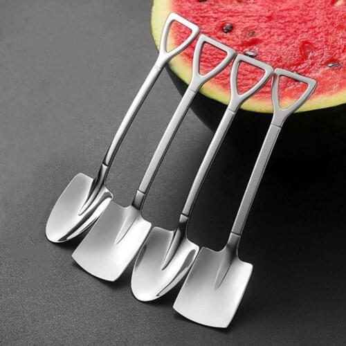 4Pcs Coffee Spoon Cutlery Set Stainless Steel Retro Iron Shovel Ice Cream Spoon Scoop Creative Spoon tea-spoon Tableware