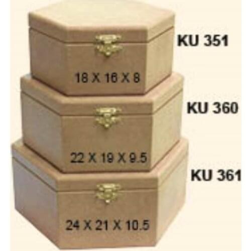 KU351 Small Hexagonal Box, Unpainted Raw Wood Mdf Box