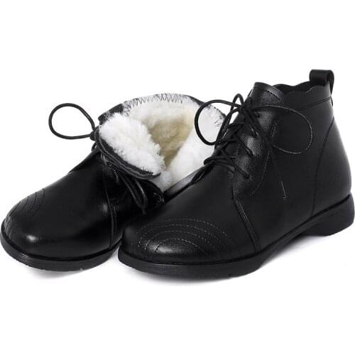 2020 New Winter Ankle Boots Warm Cotton Shoes Woman Boots Low-Heeled Large Size Cowhide Short Boots Warm Plush / Wool Snow Boots