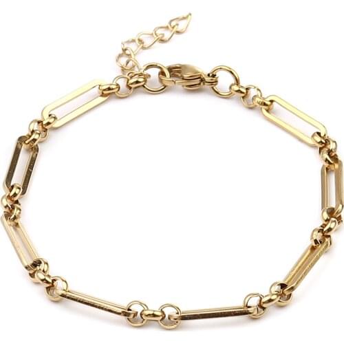 New Stainless Steel Bracelets For Man Woman Gold Color Hand Jewelry Oval Adjustable Metal Chain Bracelets Gifts